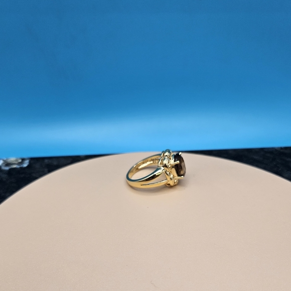 Smokey Quartz brilliant oval cut ring 14k gold 6-3/4 size - Picture 9 of 16